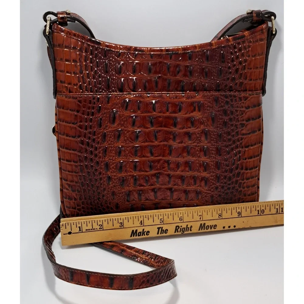 Brahmin Katie Pecan Melbourne Croc Embossed Leather Crossbody Bag Brown - Picture 13 of 16